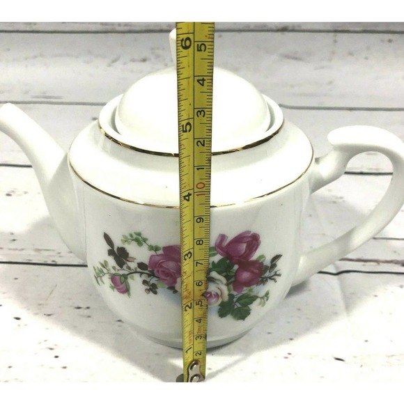 Vintage Tea Pot White & Pink Rose Porcelain - Picture 9 of 10